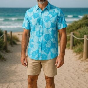 Men's Club Room button down shirt, breast pocket, light blue & white size MEDIUM